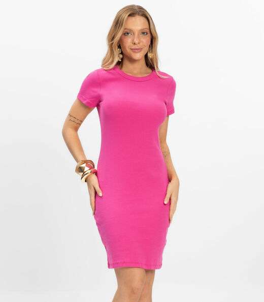 Image_Vestido Acinturado Em Ribana Canelada Rovitex Rosa