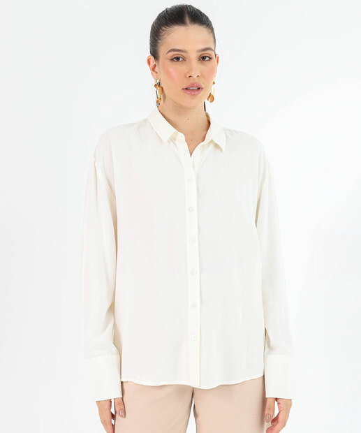 Camisa Feminina Viscose Manga Longa Marisa Off White