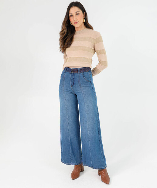 Blusa Feminina Tricot Listrada Marisa Bege