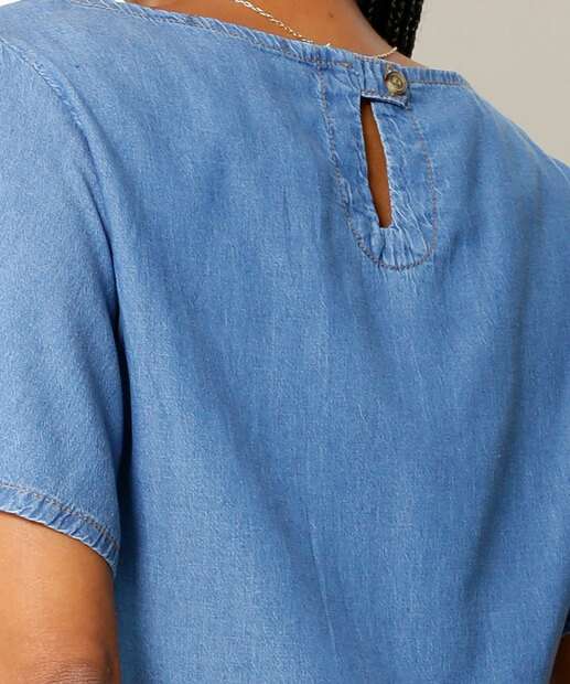 Vestido Jeans Feminino Manga Borboleta Marisa