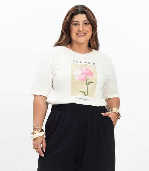 Image_Blusa Manga Curta Feminina Plus Size Secret Glam Bege