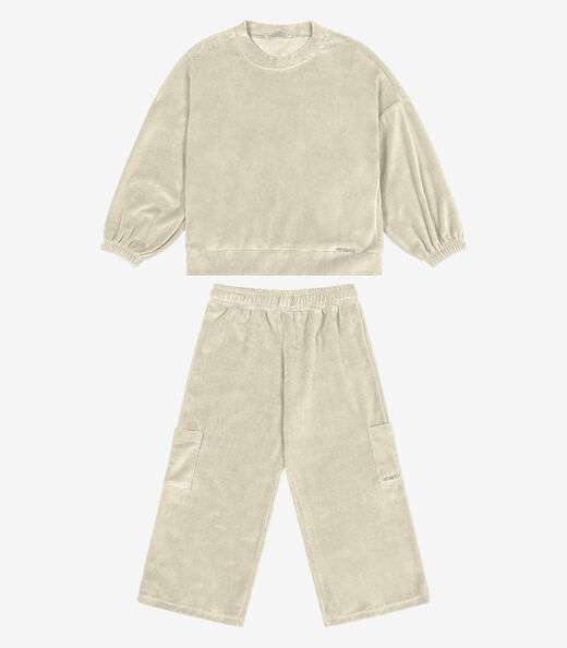 Conjunto Blusão Com Calça Wide Leg Trick Nick Bege