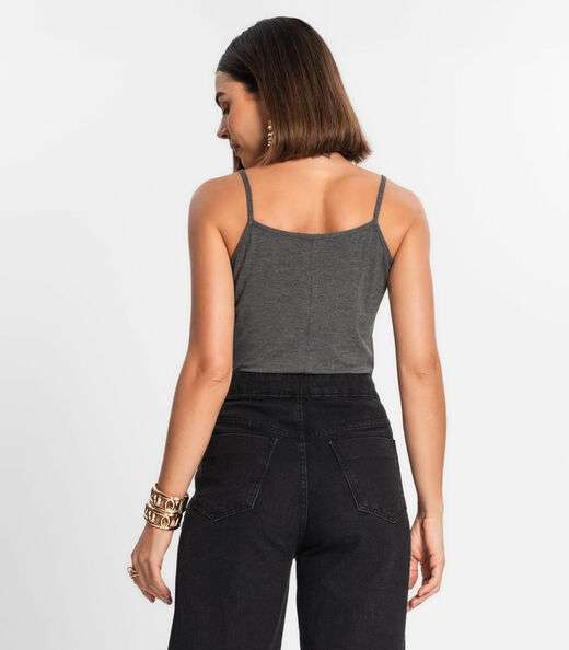 Blusa de Alça Feminina Viscotorcion Básica Rovitex Cinza