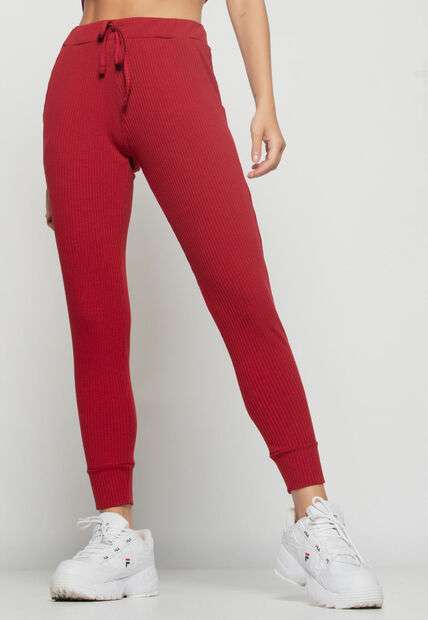 Calça  Jogger Comfy Malha Canelada Vermelho Escuro Salvatore Fashion