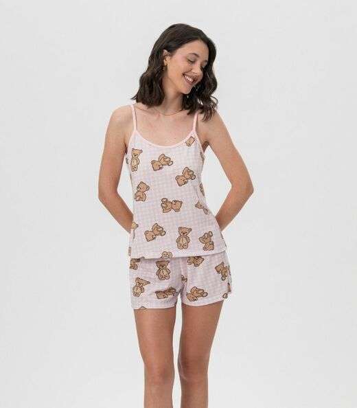 Short Doll Alcinha Ursinhos Mensageira Da Paz Rosa