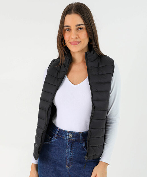 Colete Feminino Puffer Bolsos Marisa Preto