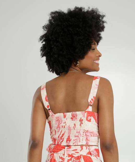 Blusa Cropped Feminina Estampa Tropical Marisa
