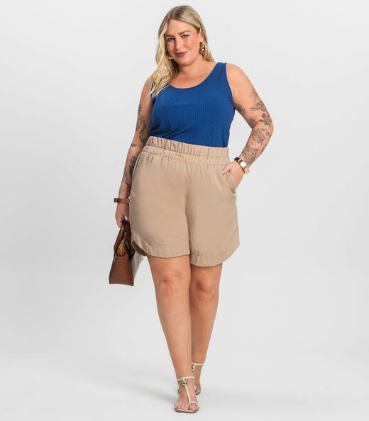 Regata Plus Size Em Ribana Canelada Secret Glam Azul