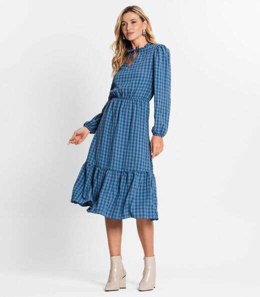 Vestido Midi Feminino Manga Longa Endless Azul