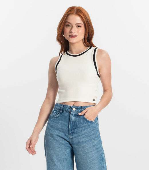 Regata Cropped Feminina Em Ribana Minty Bege