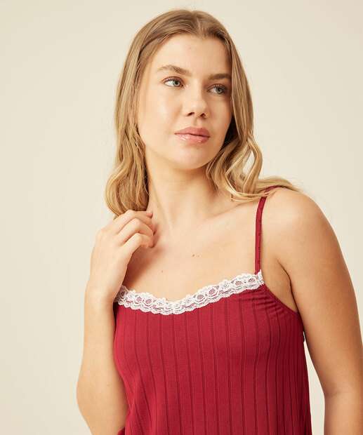Pijama Feminino Canelado Alças Finas 