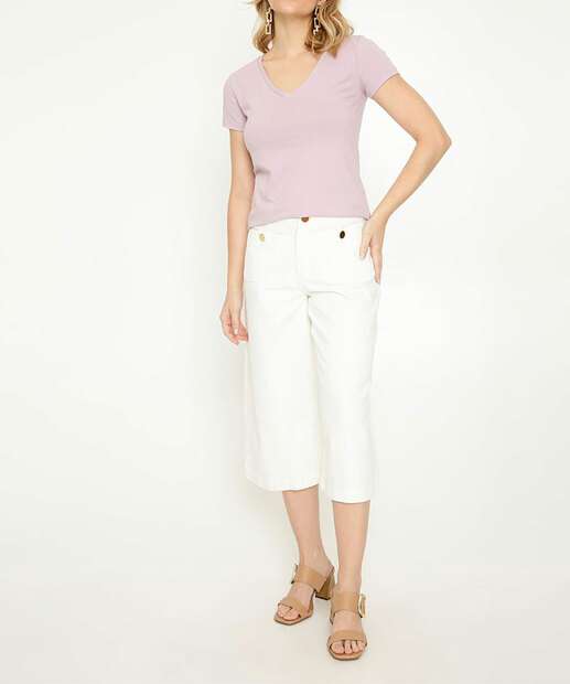 Blusa Feminina Básica Decote V Manga Curta Marisa