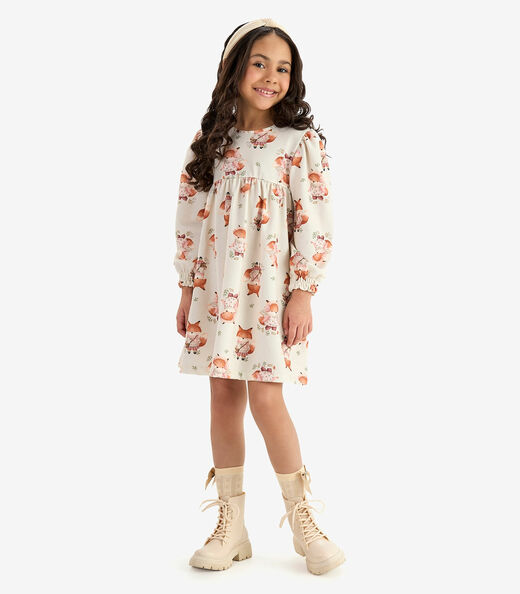 Vestido Manga Longa em Malha Soft Touch Rovi Kids Bege
