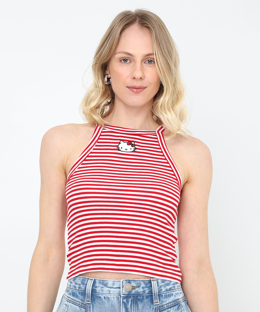 Image_Blusa Regata Feminina Hello Kitty Listrada Vermelha