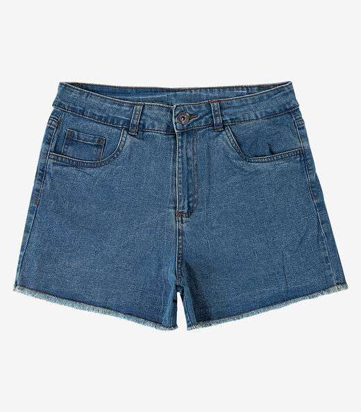 Shorts Jeans Azul Feminino Adulto Básico Select