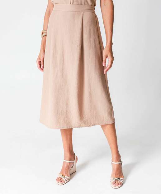 Saia Midi Feminina Crinkle Marisa Bege