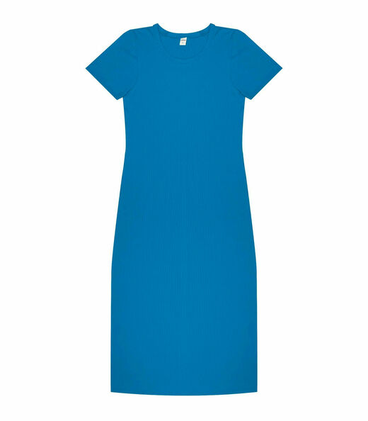 Vestido Midi Ribana Canelada Básico Rovitex Azul