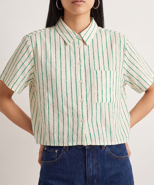 Camisa Cropped Feminina Listrada Manga Curta Marisa