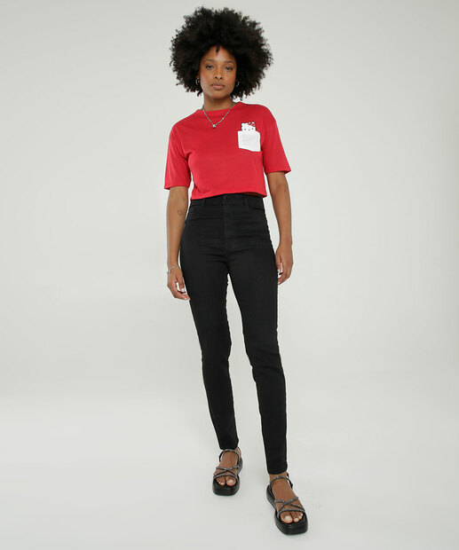 Calça Jeans Feminina Cintura Alta Bolsos