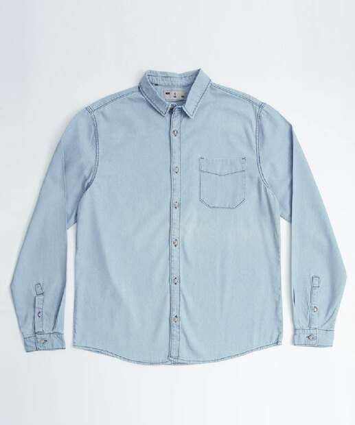 Camisa Masculina Jeans Bolso Manga Longa MR