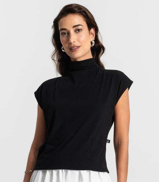 Blusa Feminina Manga Curta Meia Malha KO Preto