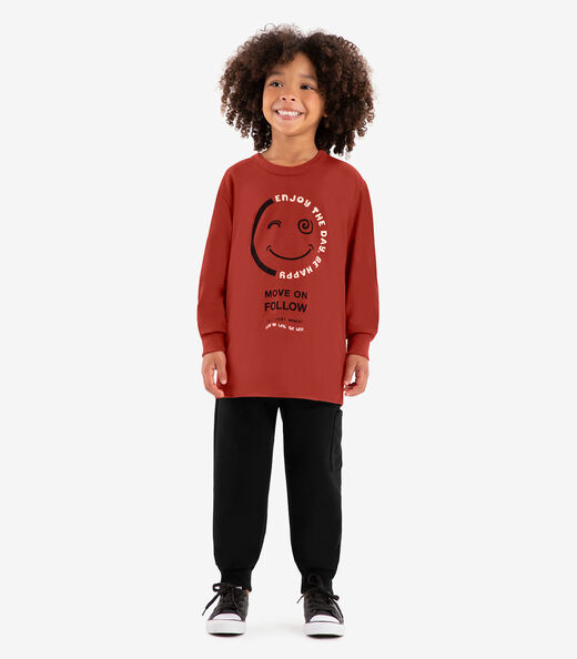 Conjunto Camiseta Manga Longa Com Calça Rovi Kids Marrom