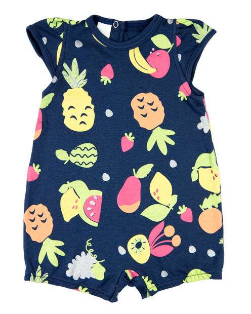 Image_Macacão Bebê Menina Verão Suedine Estampado Manga Cavada Frutas - Marinho
