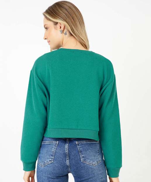 Blusão Cropped Feminino Moletom Flanelado Estampado Marisa 