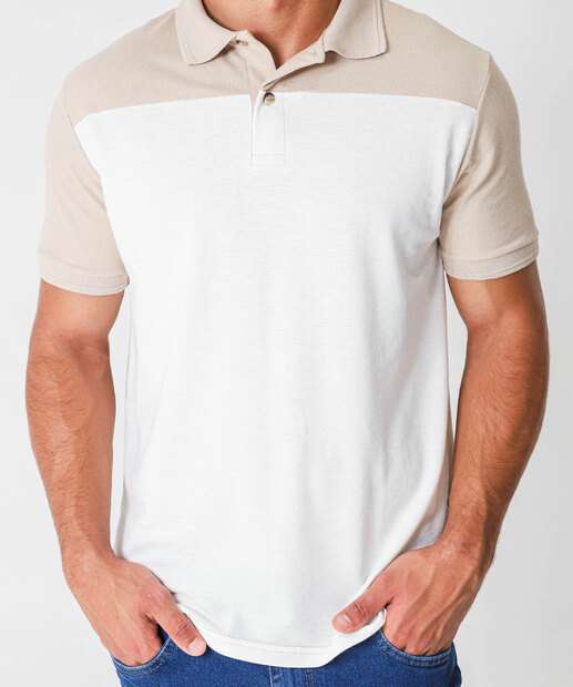 Polo Masculina Recorte Manga Curta MR Areia