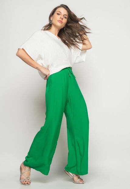 Image_Calça Wide Leg Viscolinho Com Bolso Verde Salvatore Fashion