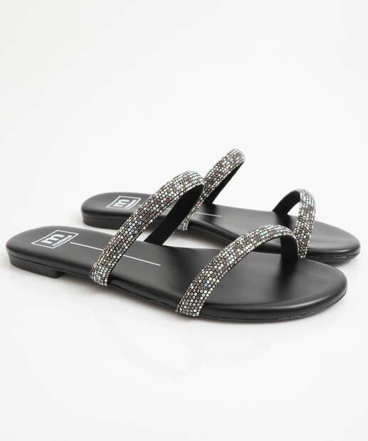 Rasteirinha Feminina Tiras Strass Moleca Preto