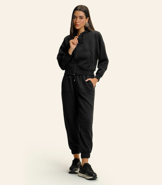 Calça Feminina Moletom Jogger Básico Endless Preto