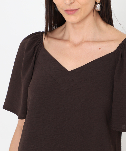 Vestido Feminino Curto Manga Borboleta Marisa Marrom