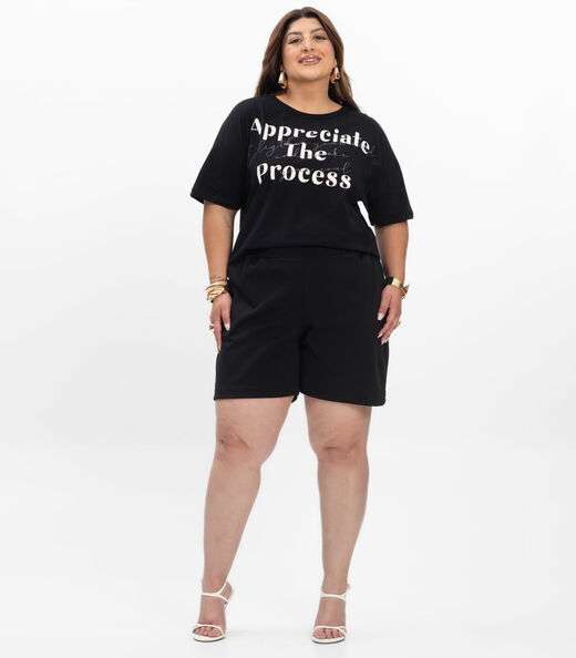Blusa Manga Curta Feminina Plus Size Secret Glam Preto