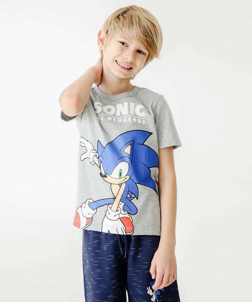Camiseta Infantil Estampa Sonic Tam 4 a 10