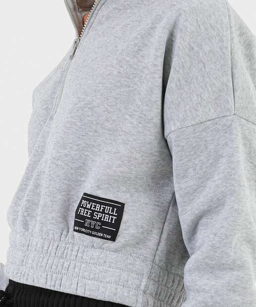 Blusão Feminino Cropped Moletom Mescla Marisa