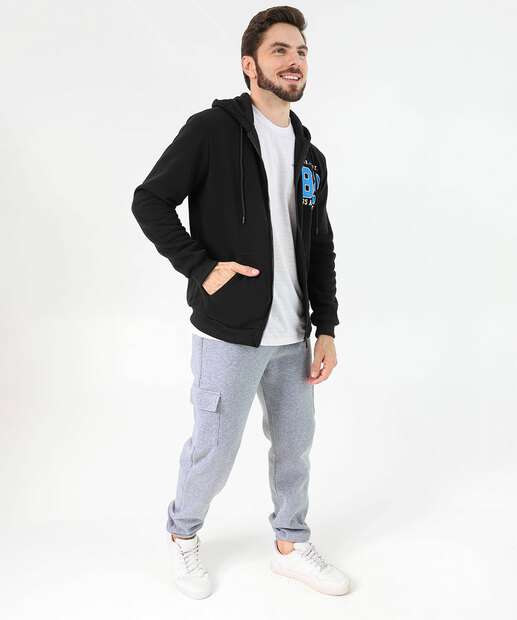 Casaco Masculino Moletom Capuz Marisa Preto