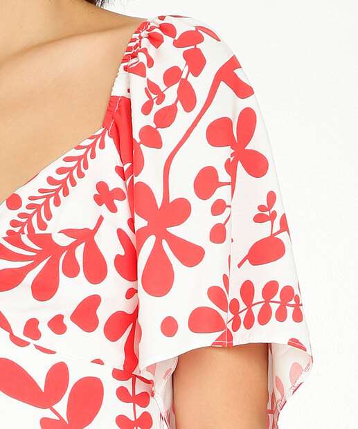 Vestido Feminino Estampa Folhas Manga Curta 