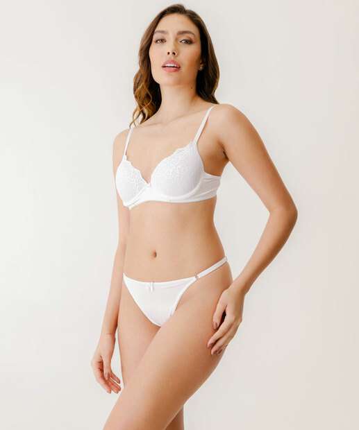 Calcinha String Recorte Renda Marisa Branco