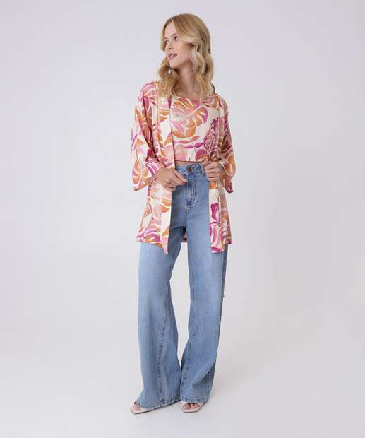 Kimono Feminino Estampado Manga Curta Marisa