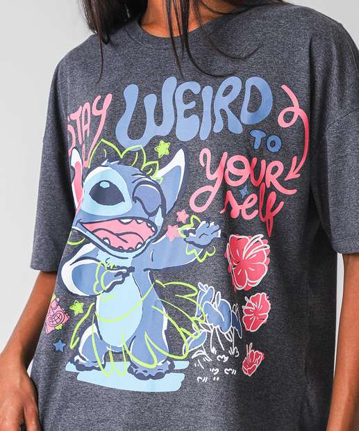 Camiseta Feminina Oversized Stitch Cinza