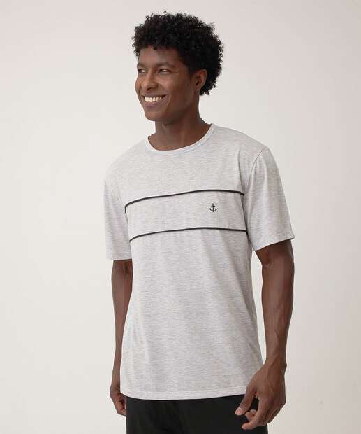 Pijama Masculino Listras Manga Curta Marisa Cinza