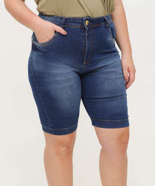 Bermuda Plus Size Feminina Jeans Ciclista Bolsos
