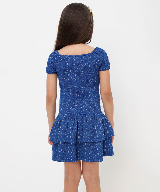 Vestido Infantil Lastex Estrelas Marisa Tam 4 a 12 Azul