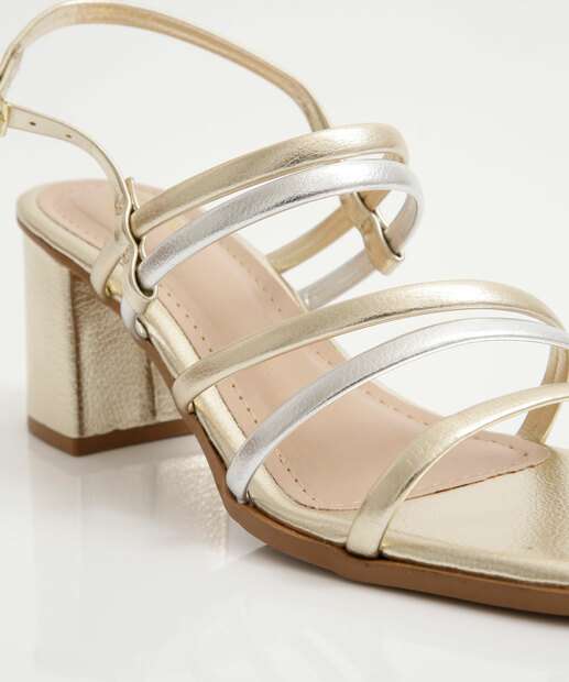 Sandália Salto Grosso Feminina Metalizada