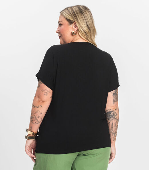 Blusa Manga Curta em Viscotorcion Secret Glam Preto