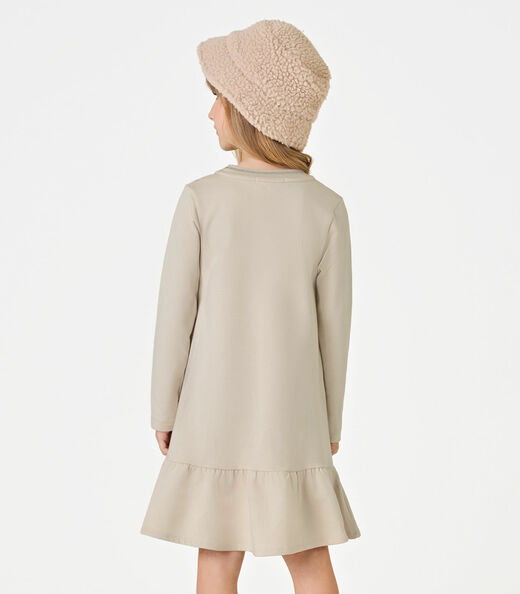 Vestido Manga Longa Trick Nick Bege