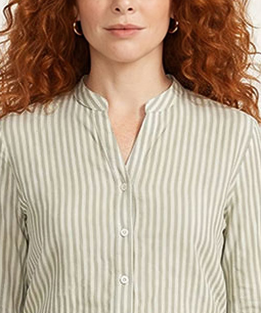 Camisa Feminina Listrada Manga Longa Marisa Verde