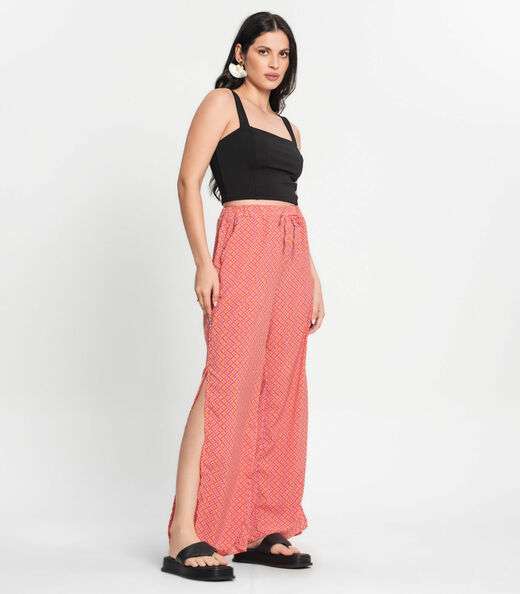 Conjunto Feminino Cropped e Calça Estampada Select Laranja