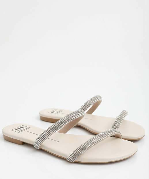 Rasteirinha Feminina Tiras Strass Moleca Branco